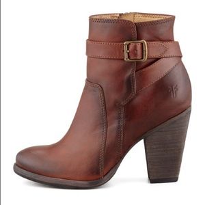 Frye Brown Leather Booties Stacked Heel Sz 7.5